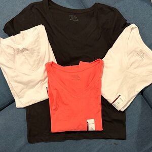 Time and Tru Vibrant 1 Coral, 1 Black, & 2 White Relaxed Fit T-Shirts